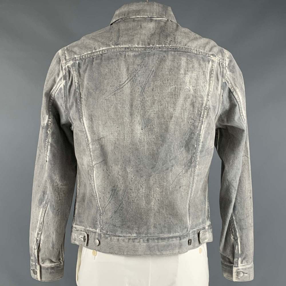 JOHN ELLIOTT Chest Grey White Painted Cotton Trucker Jacket - Picture 4 of 7